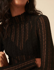 Black Lace High Neck Long Sleeve Top