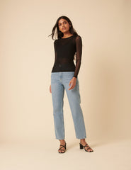 Black Long Sleeve Mesh Top