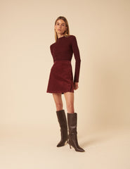 Burgundy High Neck Ribbed Knitted Top