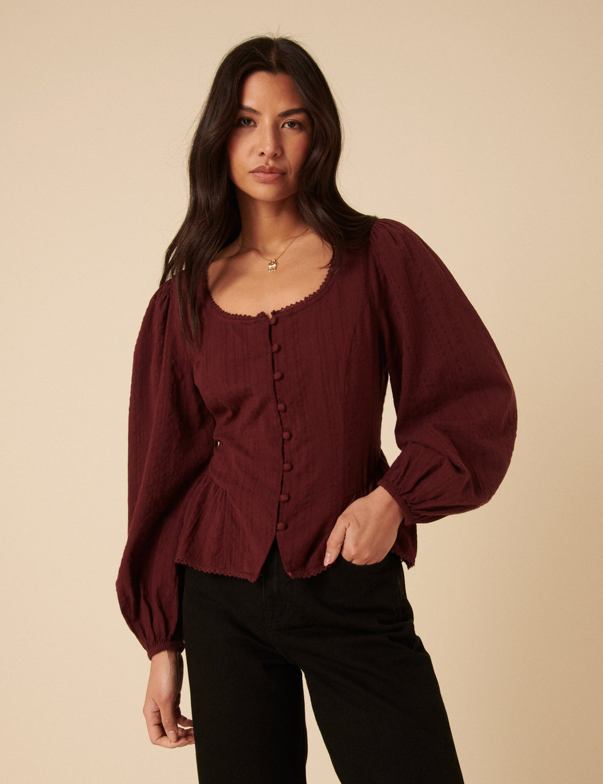 Burgundy Scoop Neck Blouse