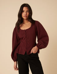 Burgundy Scoop Neck Blouse