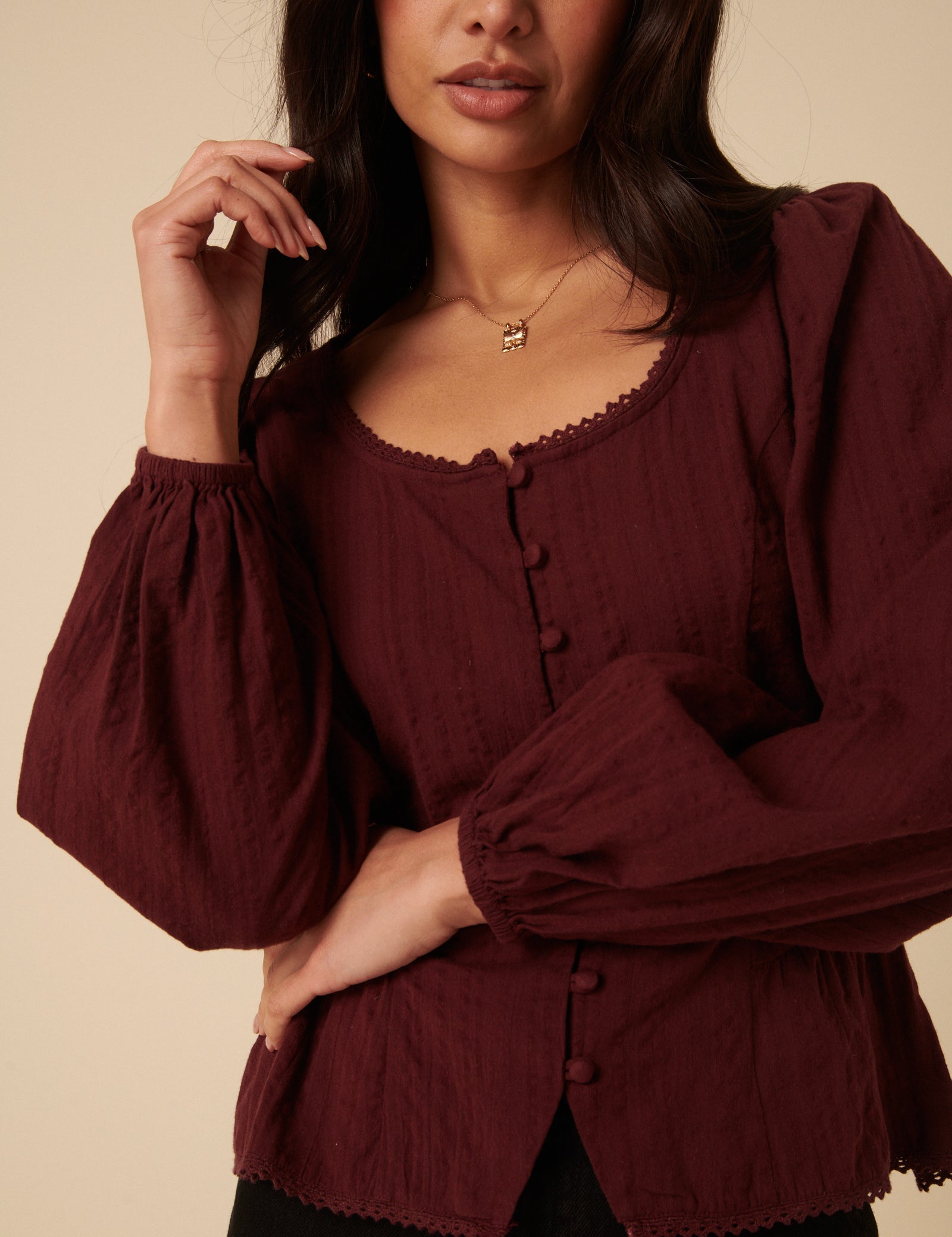 Burgundy Scoop Neck Blouse