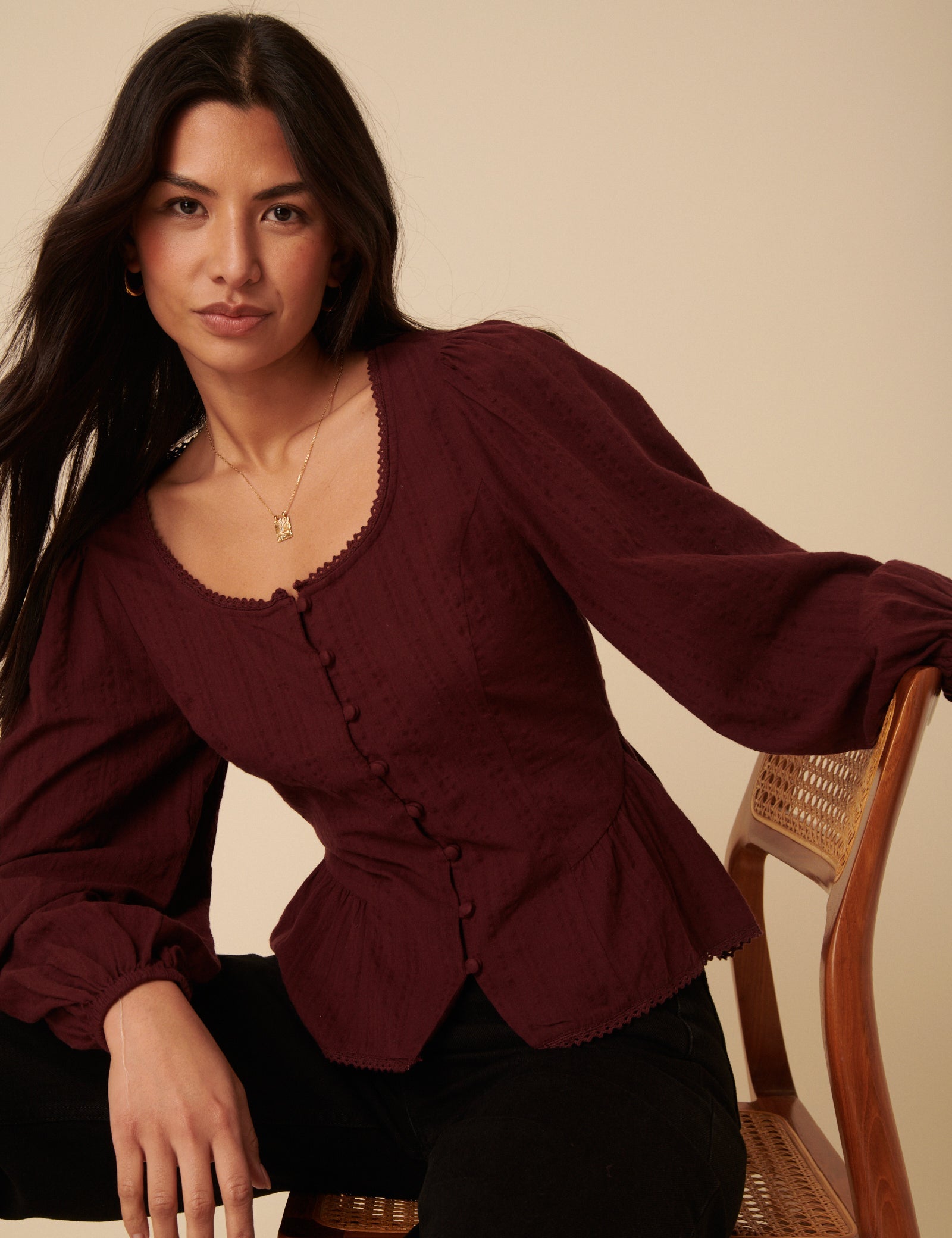 Burgundy Scoop Neck Blouse