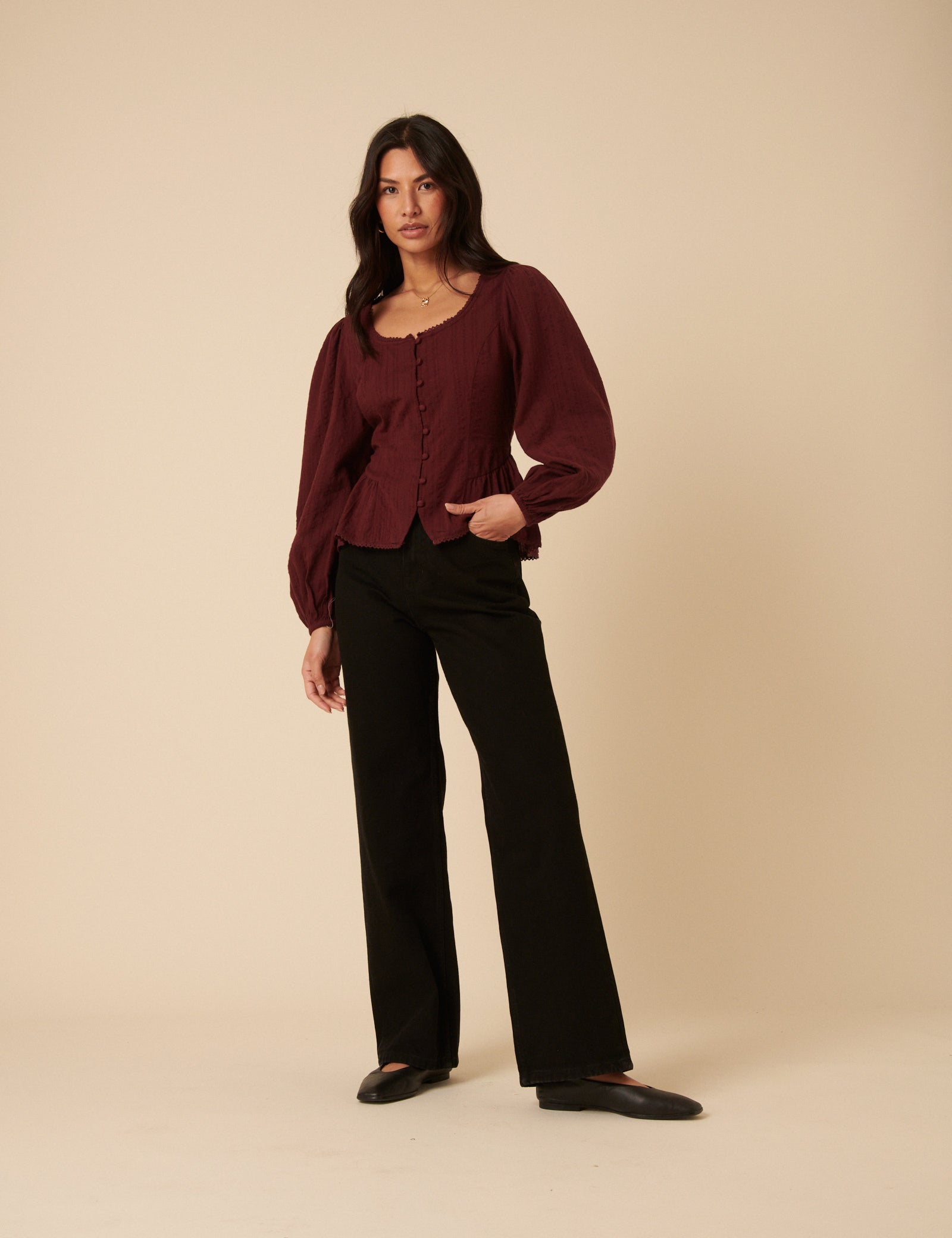 Burgundy Scoop Neck Blouse