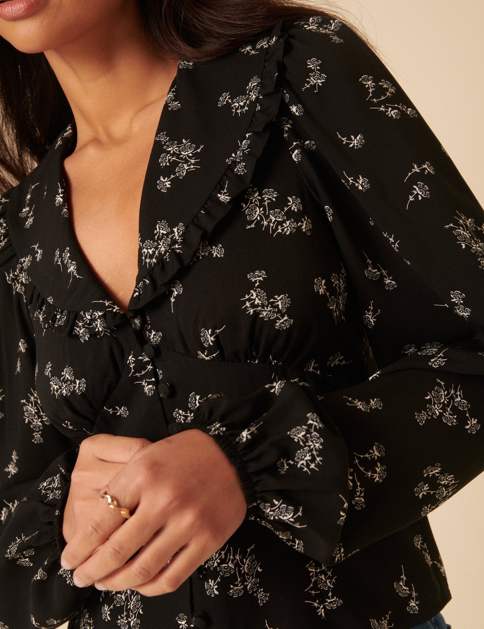 Black Floral Long Sleeve Blouse