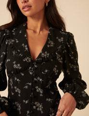 Black Floral Long Sleeve Blouse