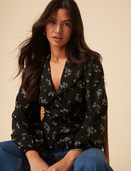 Black Floral Long Sleeve Blouse