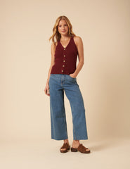 Burgundy Ribbed Knitted Waistcoat