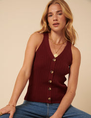 Burgundy Ribbed Knitted Waistcoat