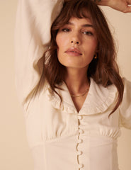 White Long Sleeve Frill Collar Blouse