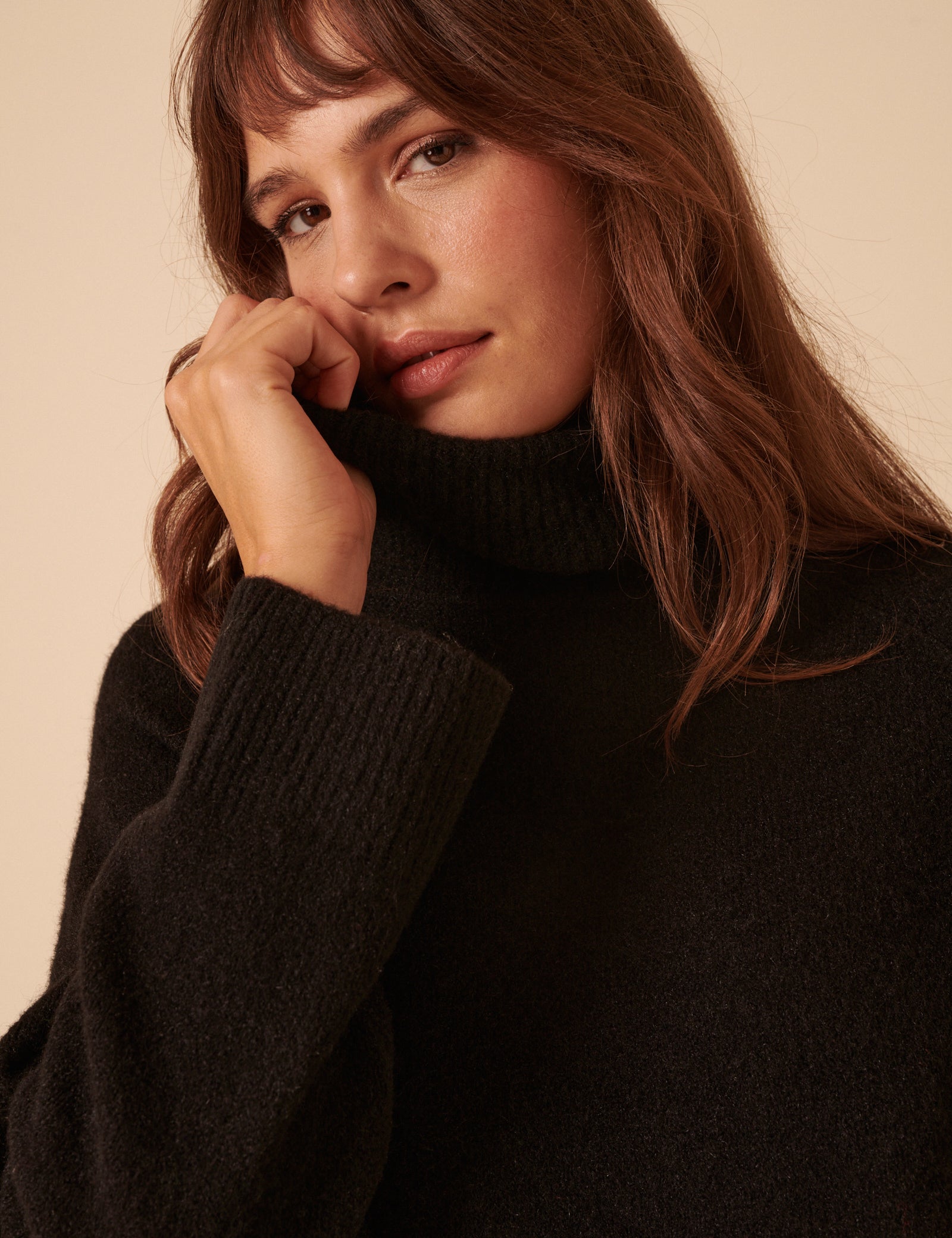Black Roll Neck Relaxed Knitted Jumper