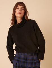 Black Roll Neck Relaxed Knitted Jumper