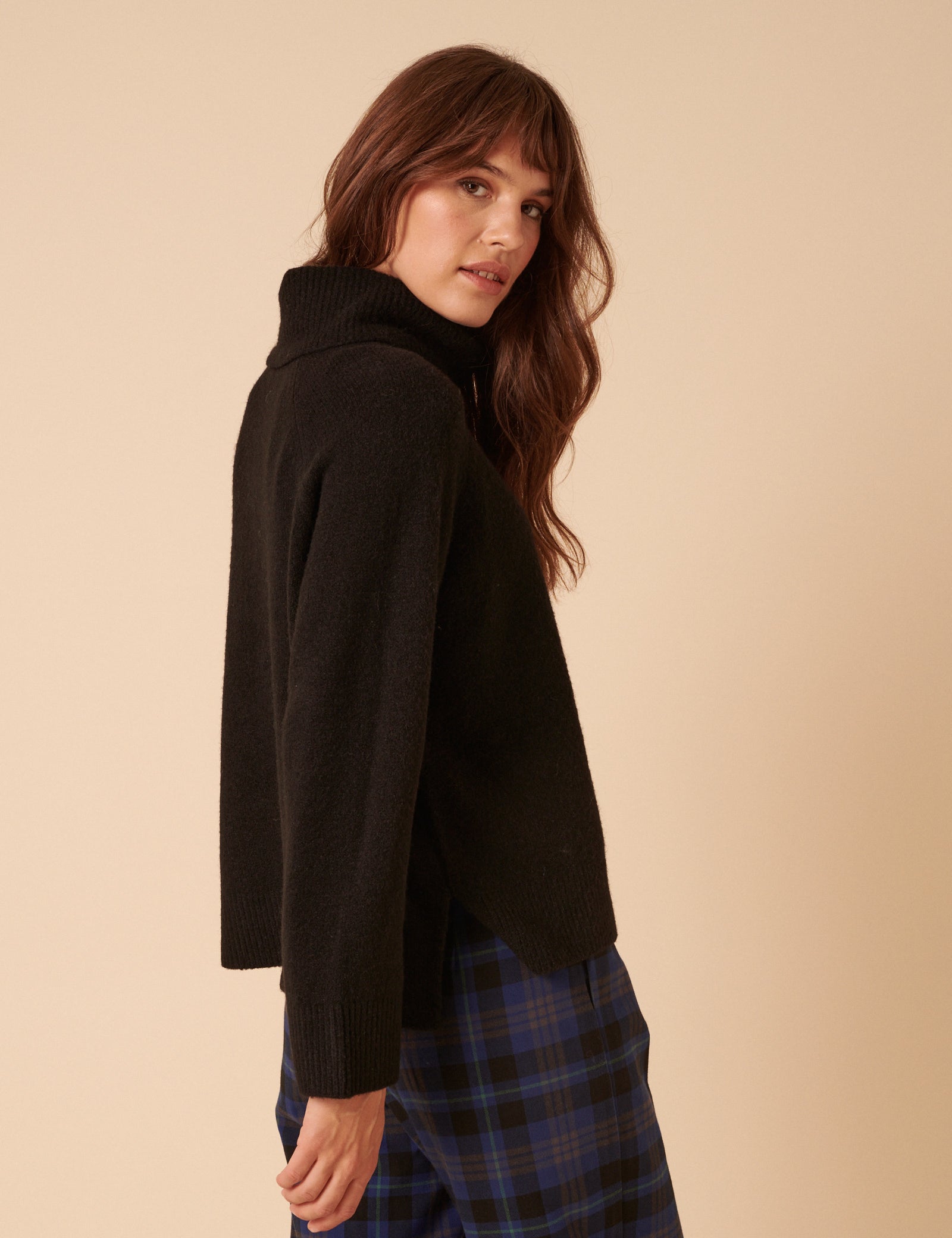 Black Roll Neck Relaxed Knitted Jumper