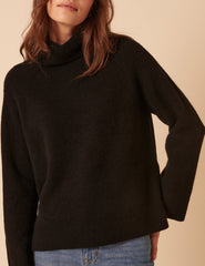 Black Roll Neck Relaxed Knitted Jumper