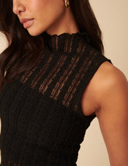 Black Lace High Neck Sleeveless Top
