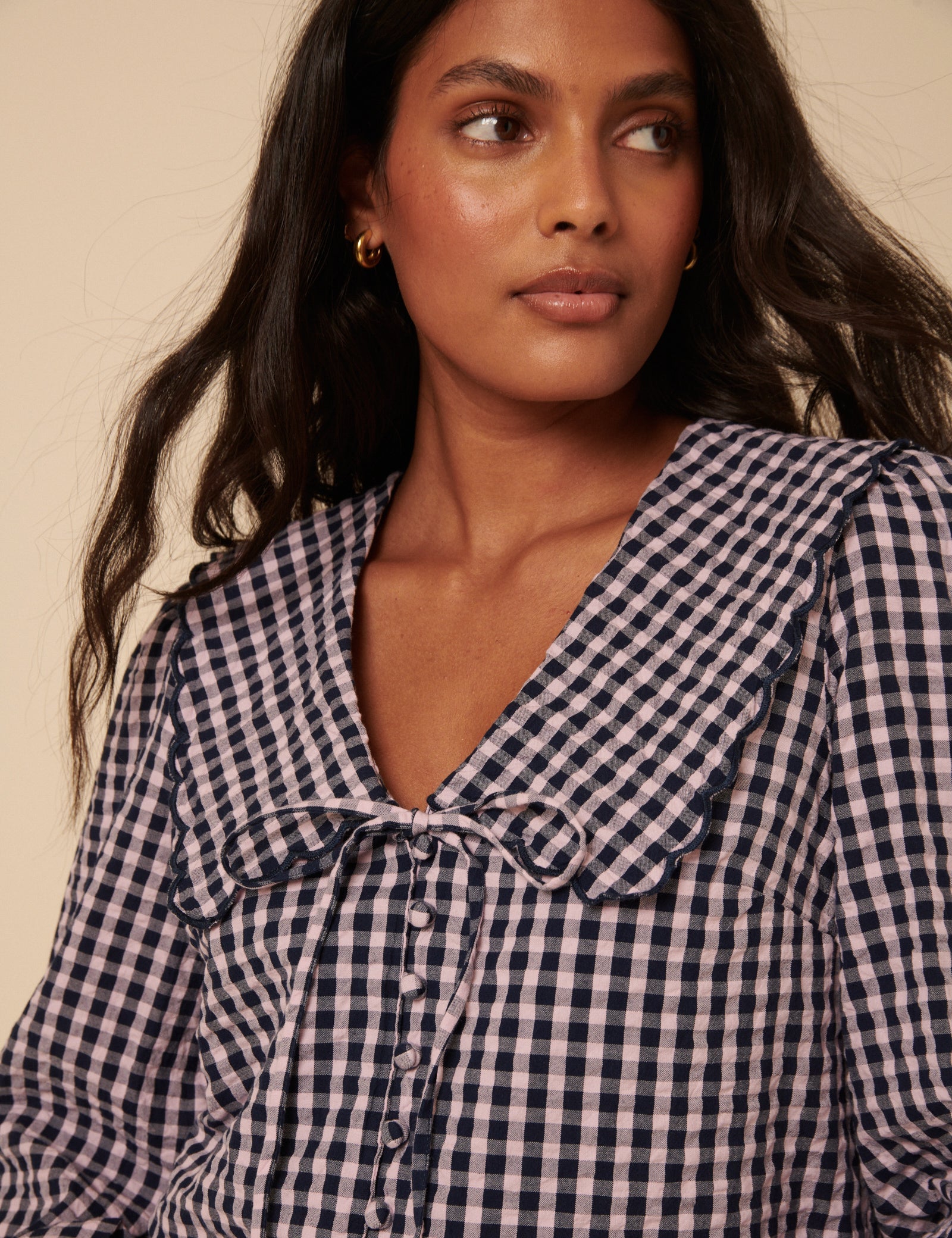 Black And Pink Gingham Peter Pan Collar Blouse