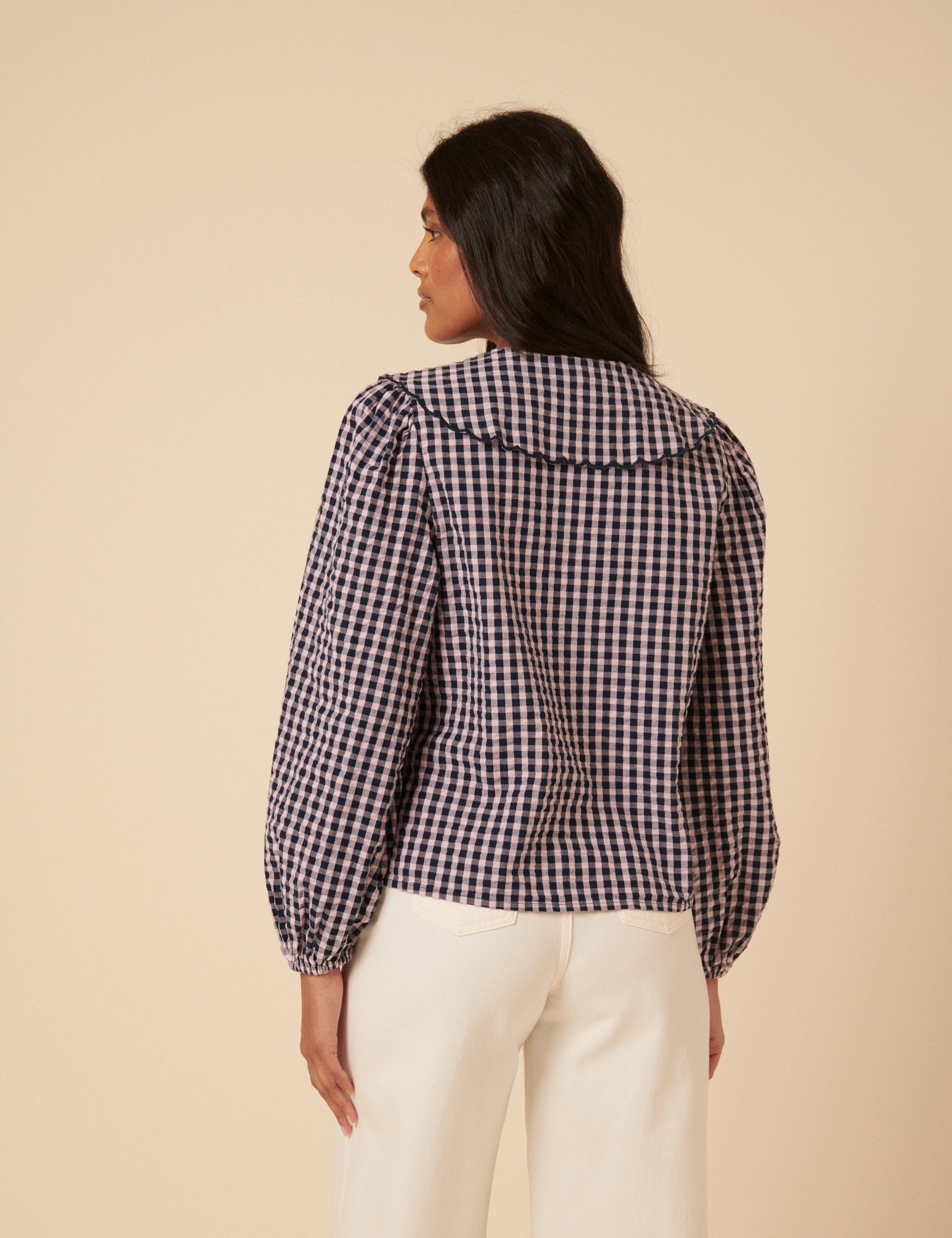 Black And Pink Gingham Peter Pan Collar Blouse