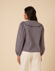 Black And Pink Gingham Peter Pan Collar Blouse