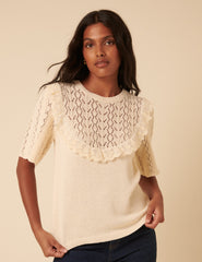 Cream Pointelle Knitted Top