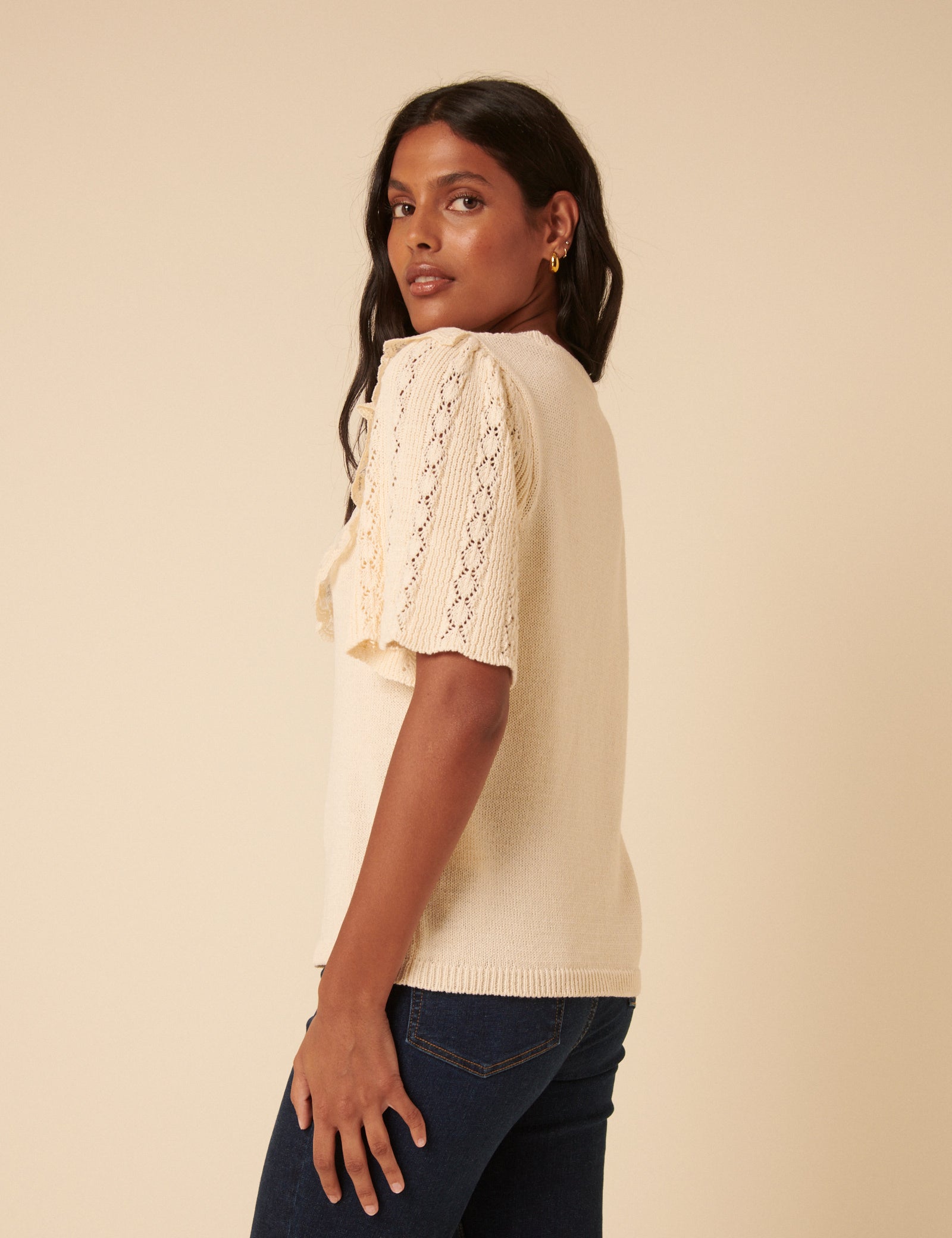 Cream Pointelle Knitted Top