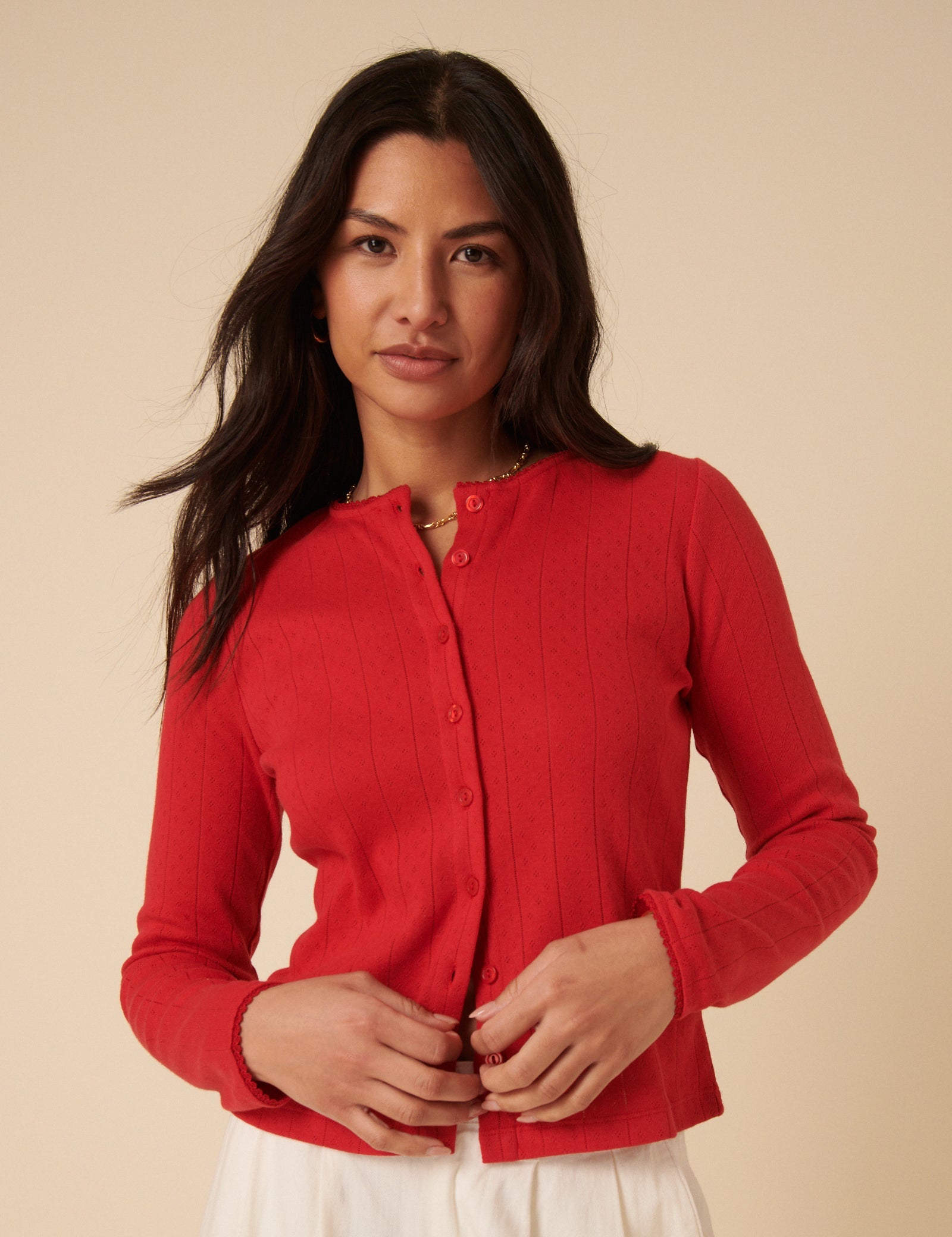 Red Pointelle Cardigan