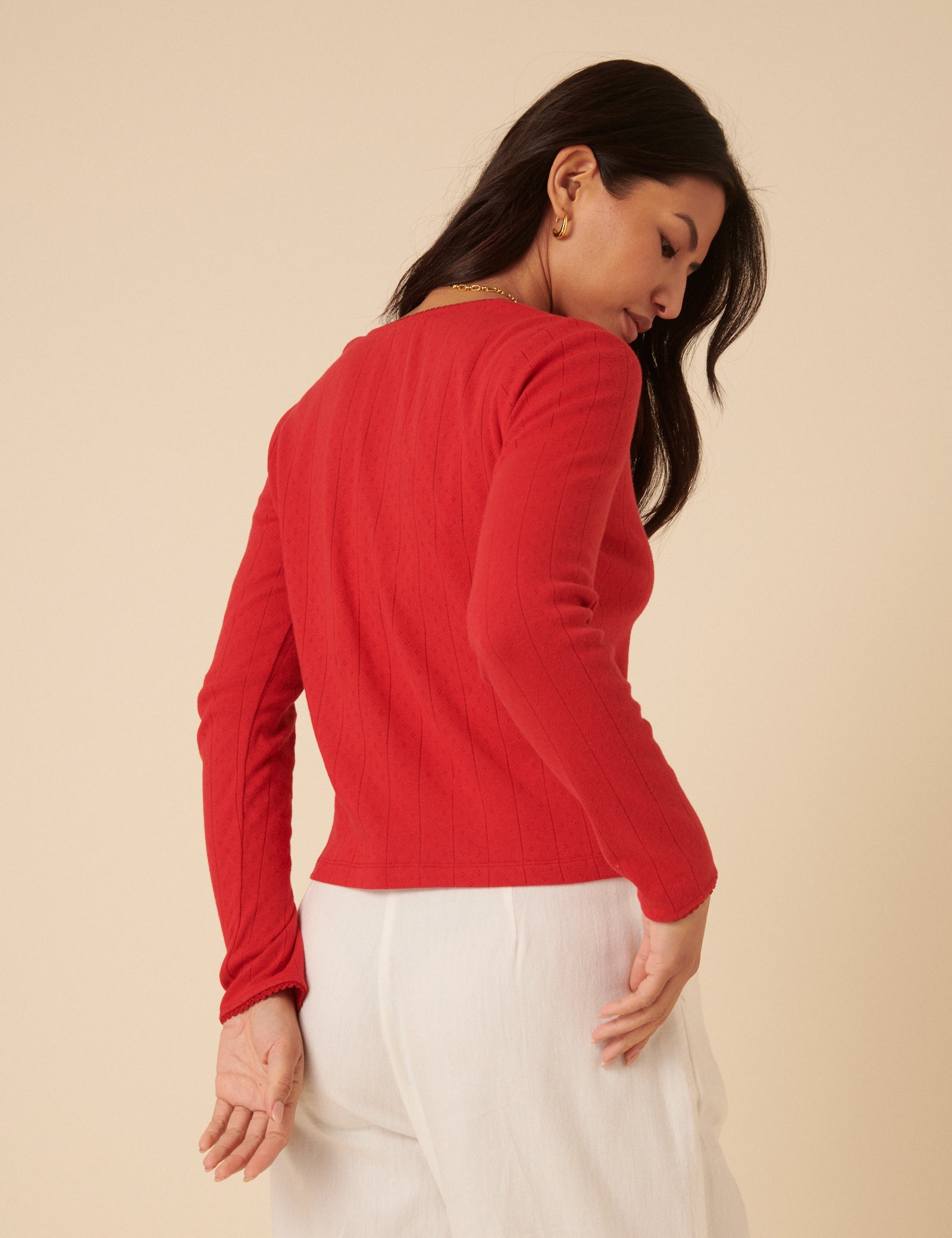 Red Pointelle Cardigan