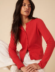 Red Pointelle Cardigan