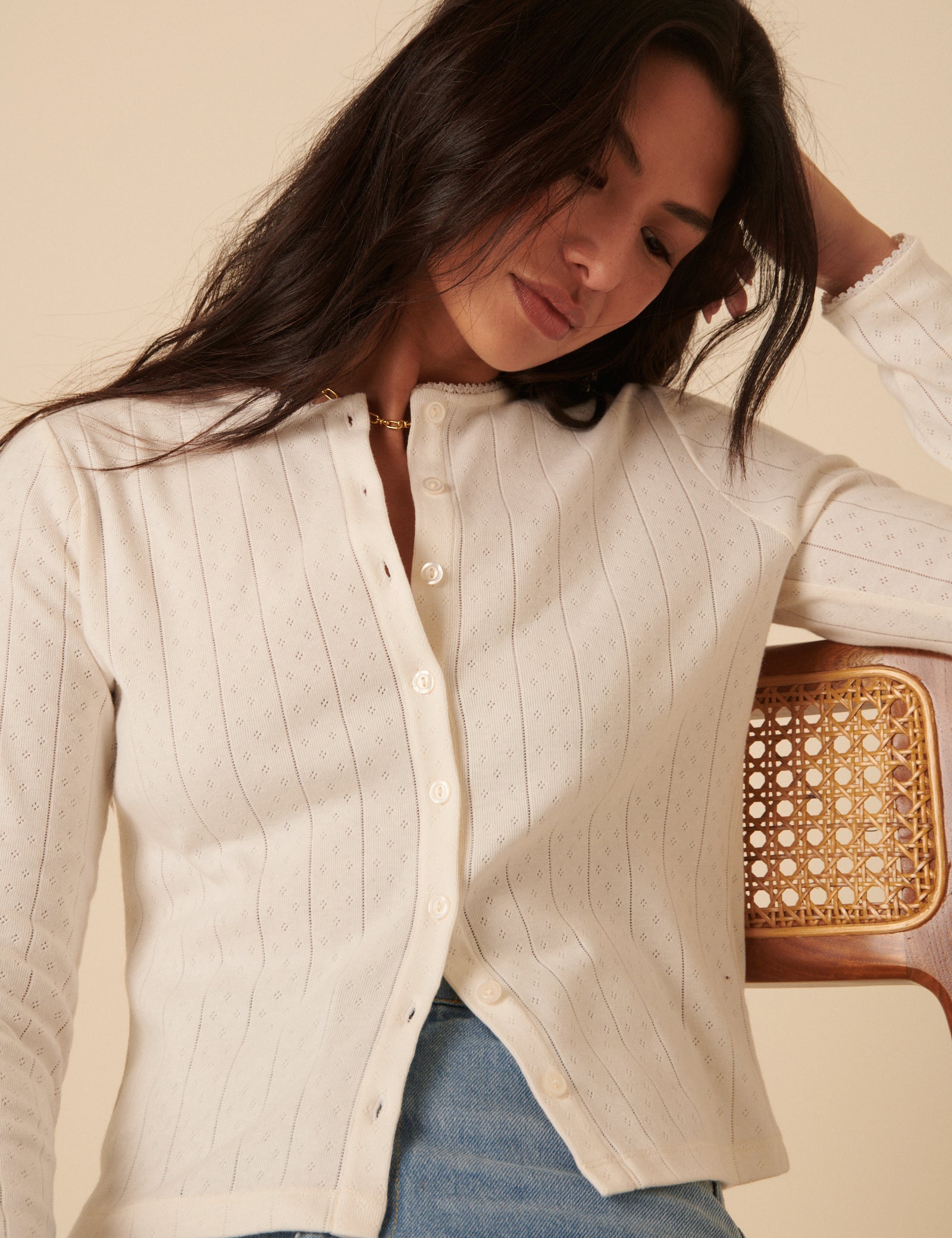 White Pointelle Cardigan