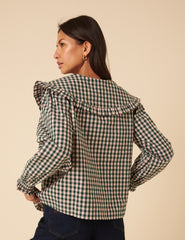 Green And Pink Gingham Collared Blouse