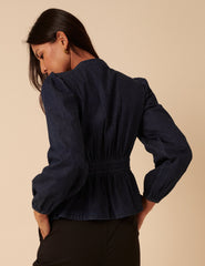 Dark Denim Pintuck Denim Blouse