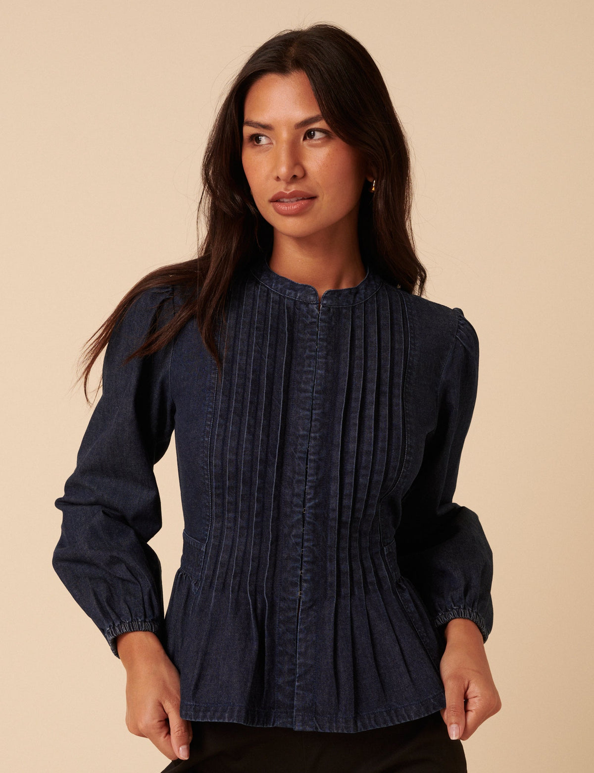 Dark Denim Pintuck Denim Blouse