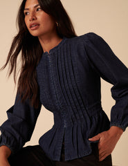 Dark Denim Pintuck Denim Blouse
