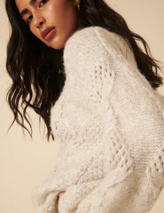 Light Grey Slash Neck Bobble Stitch Oversized Jumper