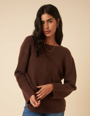 Brown Twist Back Knitted Jumper