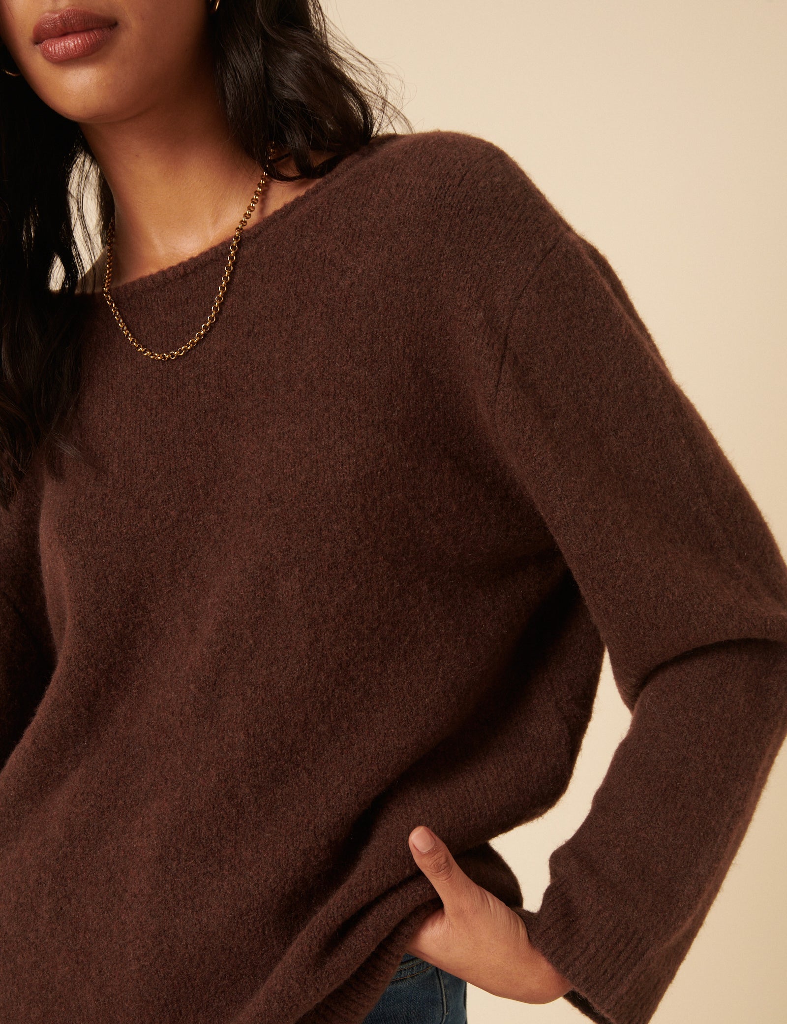 Brown Twist Back Knitted Jumper