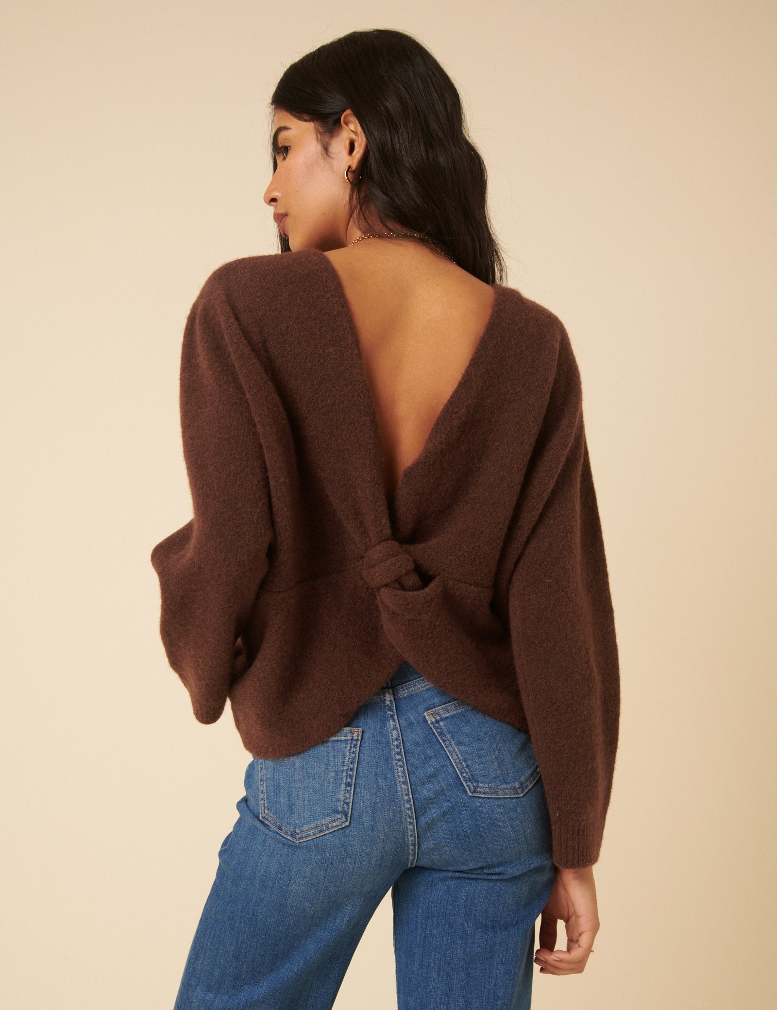 Brown Twist Back Knitted Jumper