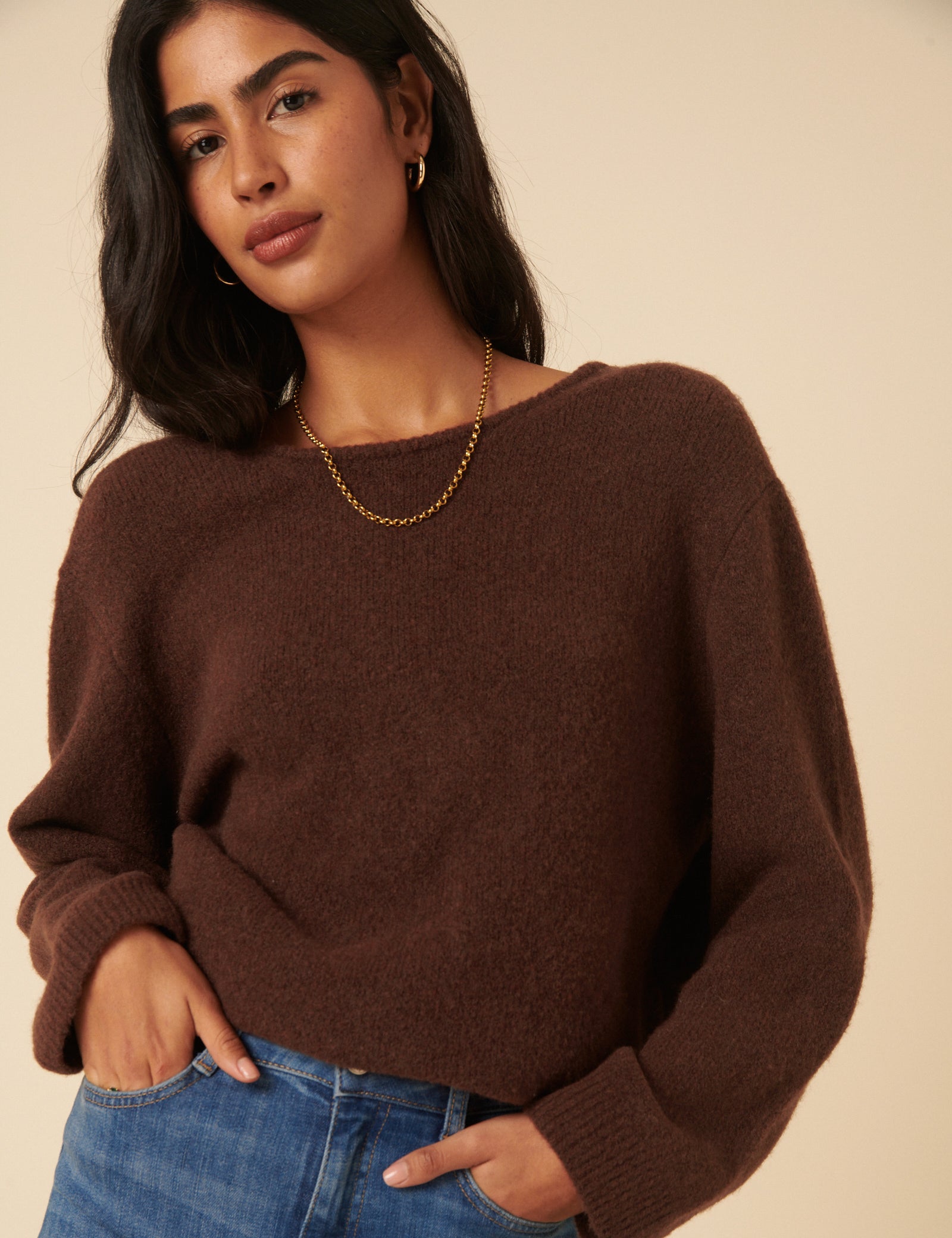 Brown Twist Back Knitted Jumper