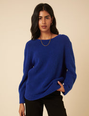 Blue Twist Back Knitted Jumper