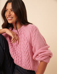 Pink Wool Blend Chunky Cable Jumper