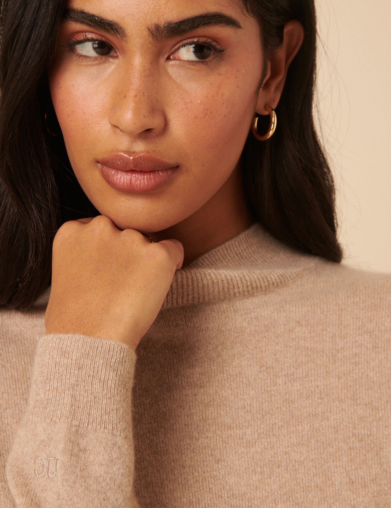 Beige Cashmere Funnel Neck Jumper