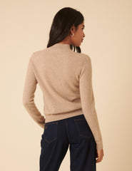 Beige Cashmere Funnel Neck Jumper