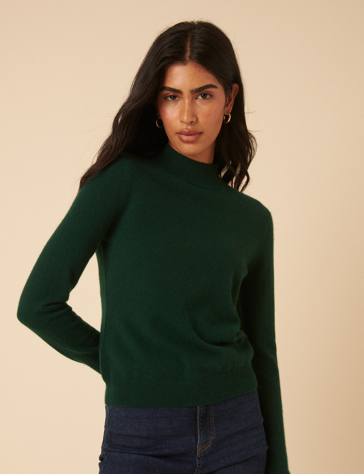 Forest Green Cashmere Funnel Neck Jumper