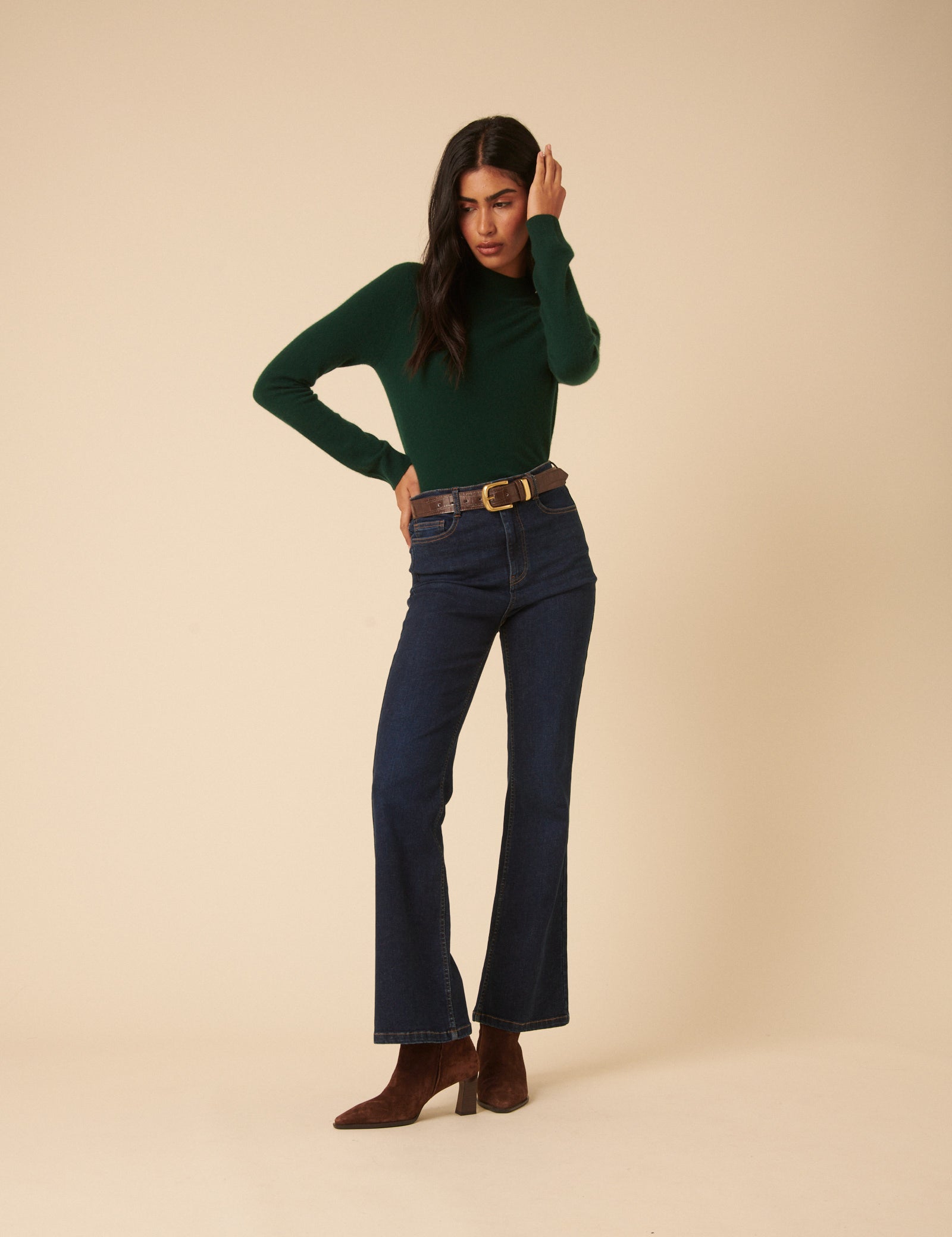 Forest Green Cashmere Funnel Neck Jumper