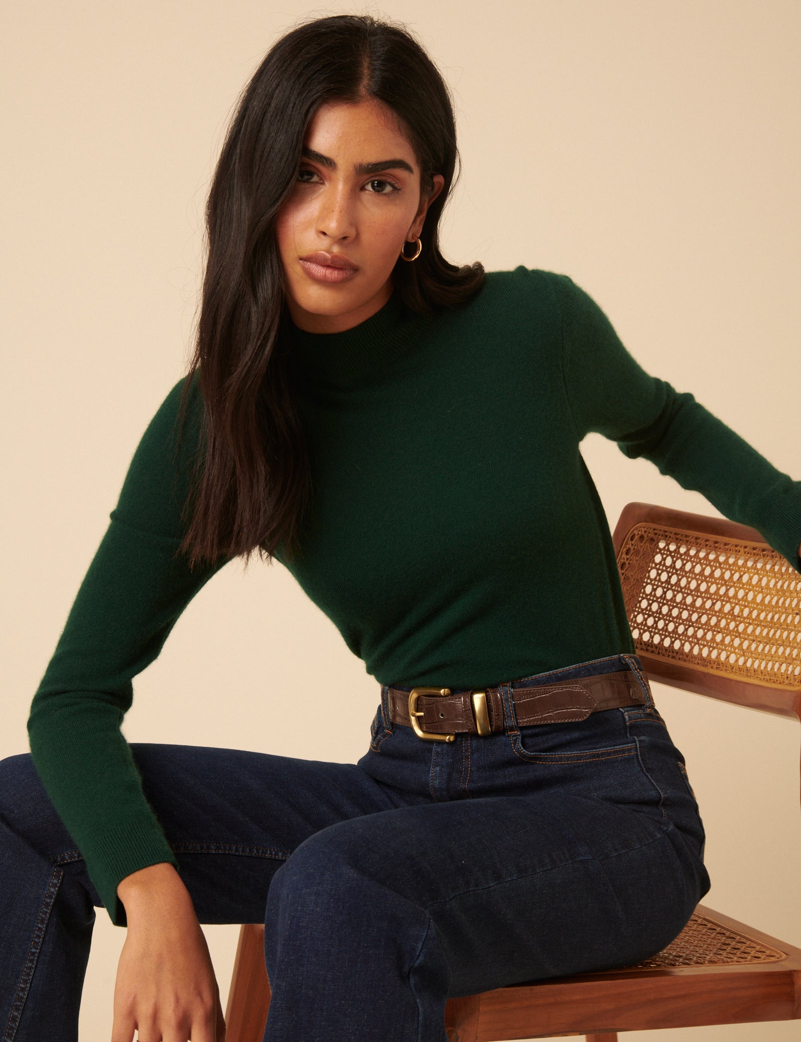 Forest Green Cashmere Funnel Neck Jumper