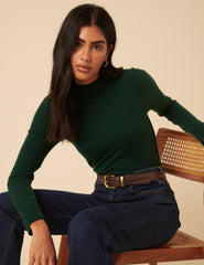 Forest Green Cashmere Funnel Neck Jumper