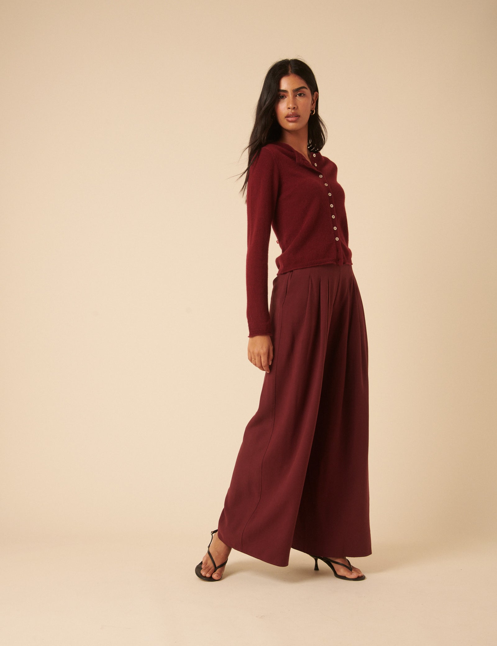 Burgundy Cashmere Crew Neck Cardigan