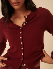 Burgundy Cashmere Crew Neck Cardigan