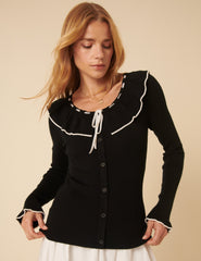 Black Ruffle Collar Ruffle Collar Knitted Top
