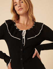 Black Ruffle Collar Ruffle Collar Knitted Top