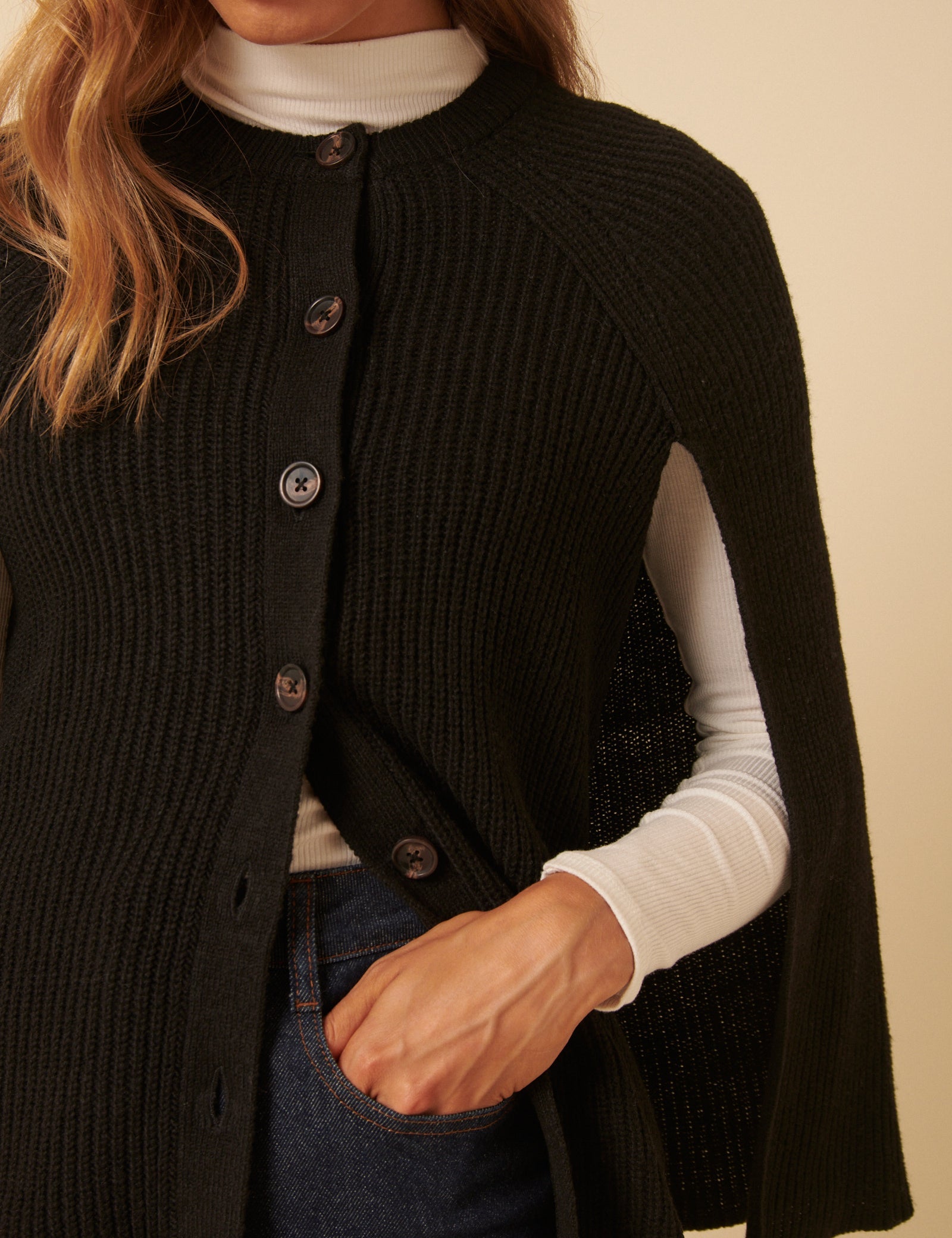 Black Ribbed Cape Cardigan